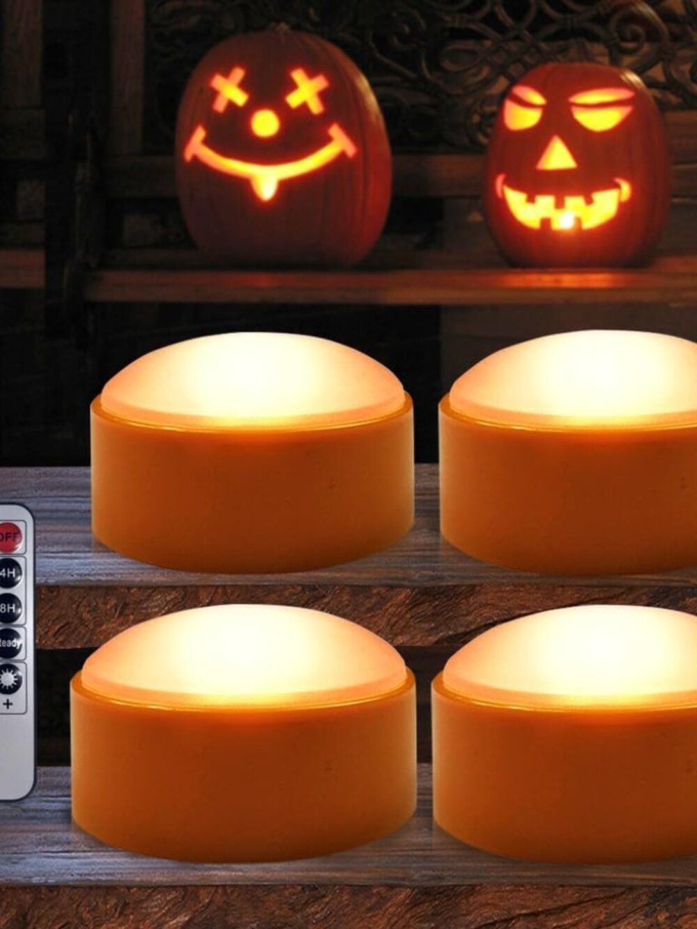 4-Pack Halloween LED Pumpkin Lights Battery Operated - Orange Pumpkin Lights wit